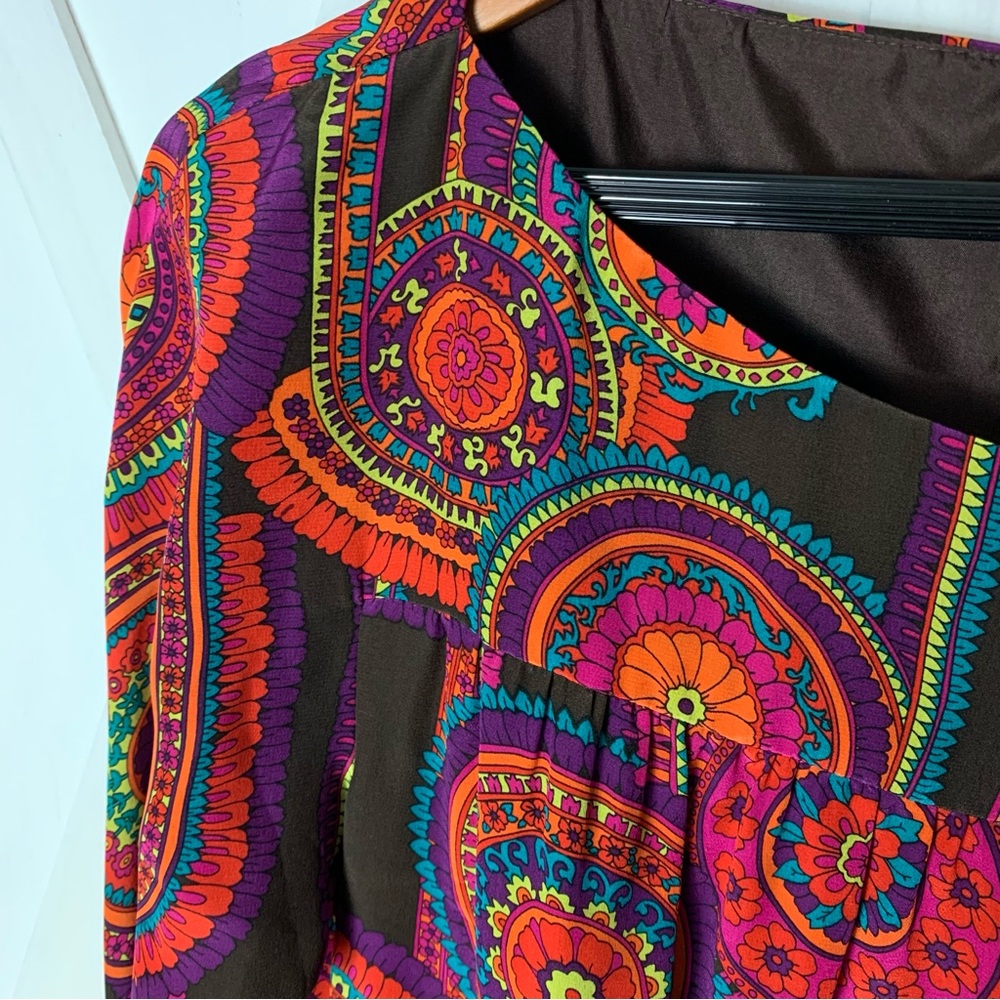 SOLD ❤️ Trina Turk Medallion Mandala 100% Silk 3/4 Length Long Sleeve Dress Sz 8 - Picture 5 of 16